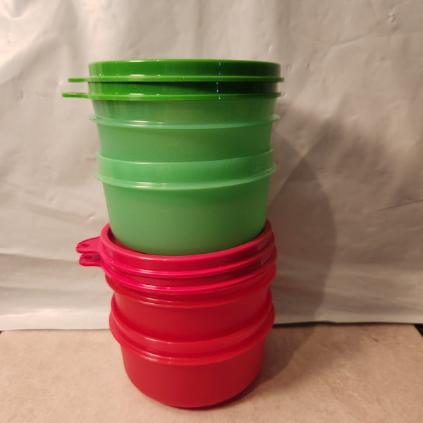 TUPPERWARE 2 Mini Serving Center Storage Container Snack Bowls Seals PURPLE DAISY (Copy) - Plastic Glass and Wax ~ PGW