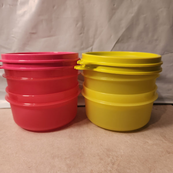 TUPPERWARE 2 Mini Serving Center Storage Container Snack Bowls Seals PURPLE DAISY (Copy) - Plastic Glass and Wax ~ PGW