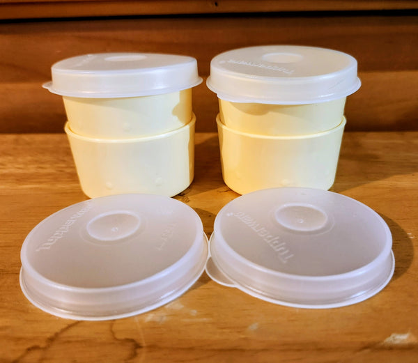 TUPPERWARE TUPPER MINI SMIDGET PILL KEEPER SET/2 1-OZ PALE YELLOW SMIDGETS w/ SEALS