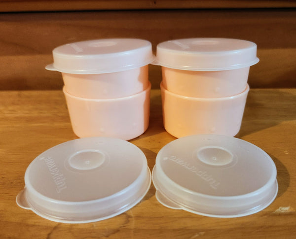 TUPPERWARE TUPPER MINI SMIDGET PILL KEEPER FOUR 1-OZ PALE PEACH SMIDGETS w/ SEALS