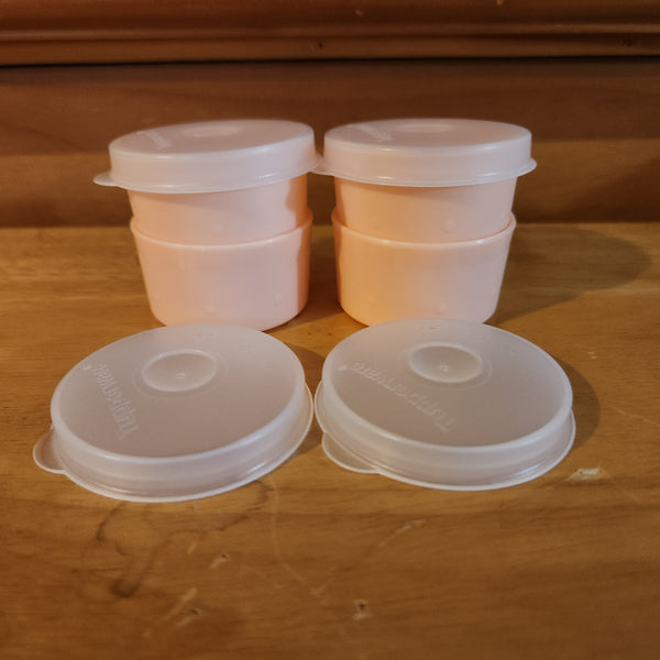TUPPERWARE TUPPER MINI SMIDGET PILL KEEPER FOUR 1-OZ PALE PEACH SMIDGETS w/ SEALS