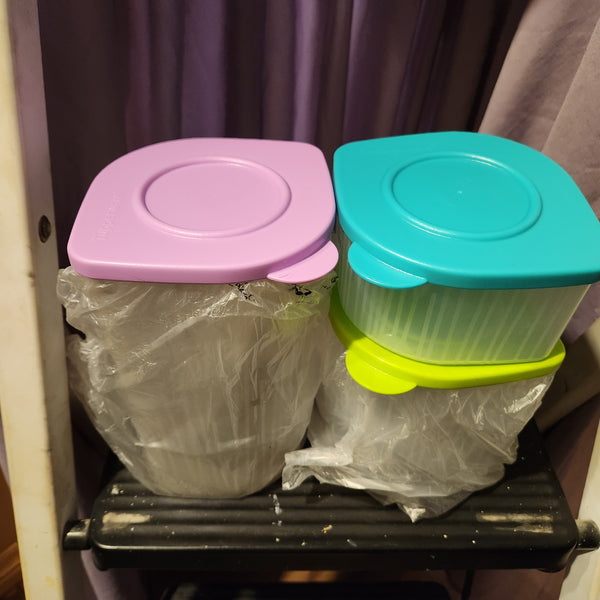 TUPPERWARE 2-Pc Sheer Fresh N Cool 1 MED 1 LG Square Round Storage Containers Keepers AQUA TEAL