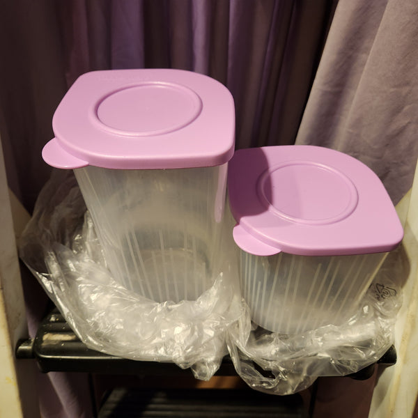 TUPPERWARE 2-Pc Sheer Fresh N Cool 1 MED 1 LG Square Round Storage Containers Keepers AQUA TEAL