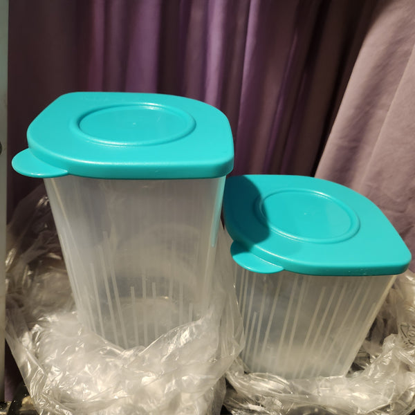 TUPPERWARE 2-Pc Sheer Fresh N Cool 1 MED 1 LG Square Round Storage Containers Keepers AQUA TEAL
