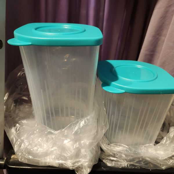 TUPPERWARE 2-Pc Sheer Fresh N Cool 1 MED 1 LG Square Round Storage Containers Keepers AQUA TEAL