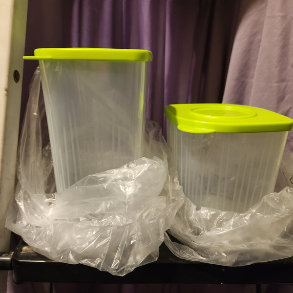 TUPPERWARE 2-Pc Sheer Fresh N Cool 1 MED 1 LG Square Round Storage Containers Keepers AQUA TEAL