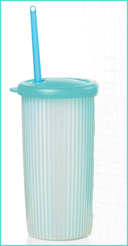 Tupperware 24-oz Insulated SEALED Tumbler Hot Cold On-the-Go Travel AQUA TEAL & STRAW