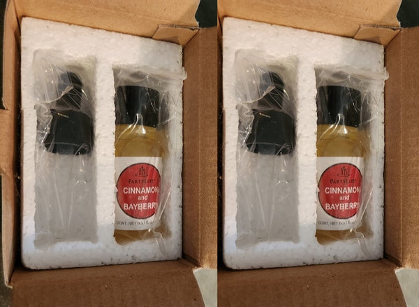 PartyLite 2 BOTTLES / BOXES .33-OZ / 10mL FRAGRANCE SCENTED OIL CINNAMON & BAYBERRY