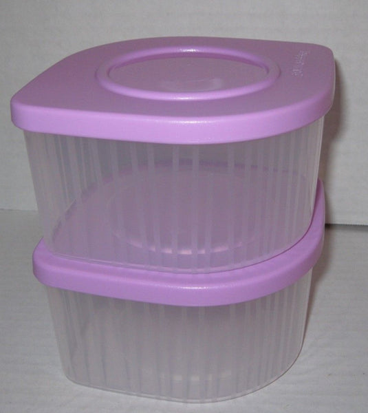 TUPPERWARE TWO 2-cup Sheer Fresh N Cool Square Round Storage Containers Keepers LILAC PURPLE