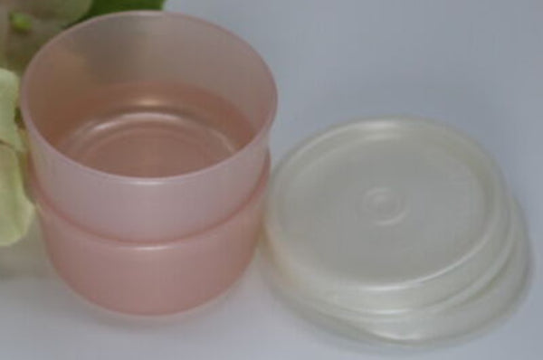 TUPPERWARE MINI SMIDGET PILL KEEPER 2 SPARKLING RED 1-OZ SMIDGETS w/ SHEER SEALS - Plastic Glass and Wax ~ PGW