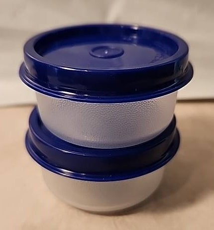 TUPPERWARE MINI SMIDGET PILL KEEPER 2 SPARKLING RED 1-OZ SMIDGETS w/ SHEER SEALS - Plastic Glass and Wax ~ PGW