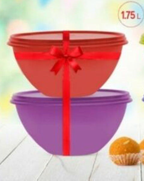 TUPPERWARE ONE 1.75 L Wonderlier Nesting Mixing Bowl w/ Tabbed Seal BRIGHT RED - Plastic Glass and Wax ~ PGW