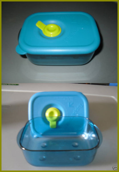 Tupperware Vent N Serve VNS TWO - 2 MICROWAVE 1-CUP SMALL RECTANGLE Parrot Teal