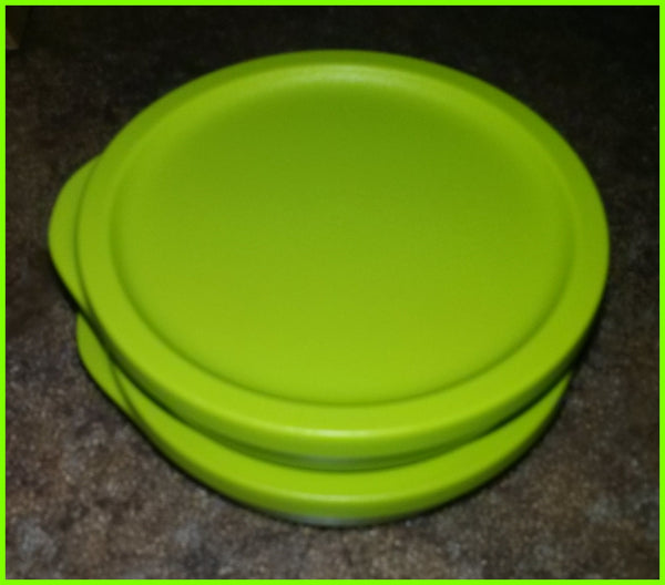 TUPPERWARE Set of 4 - 3/4-cup Basic Bright Shallow Snack Cups / Bowls Tabbed Seals Margarita Lime - Plastic Glass and Wax ~ PGW