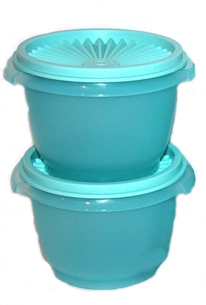 Tupperware Bowls Servalier 20 oz. Set / 2 TROPICAL ARUBA Bowls w/ Instant Accordion Round Seals