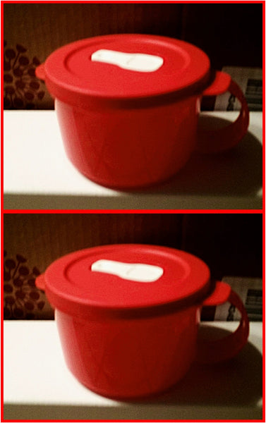 Tupperware 2 CRYSTALWAVE MICROWAVE SOUP MUGS BOWL RED & SNOW WHITE VENT