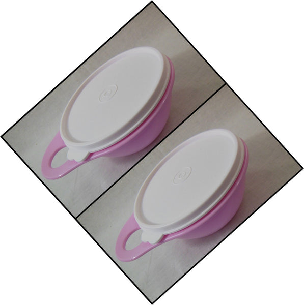 TUPPERWARE 2 2.5-C EXTRA MINI THATS A BOWLS SALT WATER TAFFY BLUE WHITE TABBED SEALS - Plastic Glass and Wax ~ PGW