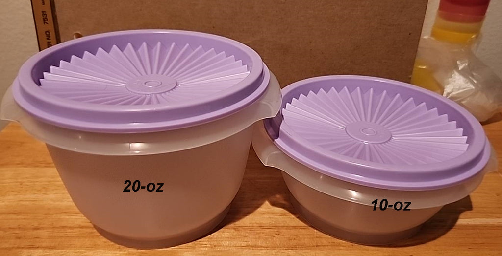 Tupperware TWO SHEER Servalier Bowls 1-10 oz. & 1-20-oz Bowl w/ LILAC –  Plastic Glass and Wax ~ PGW