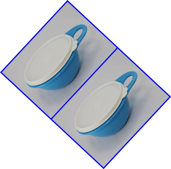 TUPPERWARE 2 2.5-C EXTRA MINI THATS A BOWLS SALT WATER TAFFY BLUE WHITE TABBED SEALS - Plastic Glass and Wax ~ PGW