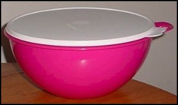 TUPPERWARE 19-C THATS A BOWL MEDIUM FUCHSIA KISS PINK w/ WHITE TABBED SEAL - Plastic Glass and Wax ~ PGW
