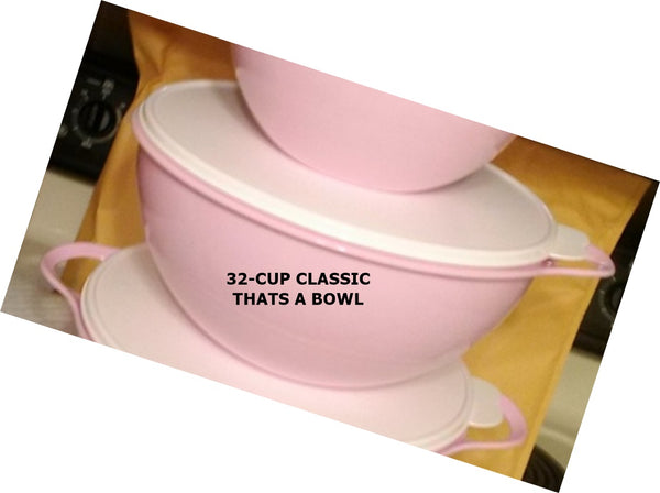 TUPPERWARE 32-C THATS A BOWL PINK PUNCH SUGAR / SNOW WHITE TABBED SEAL - Plastic Glass and Wax ~ PGW