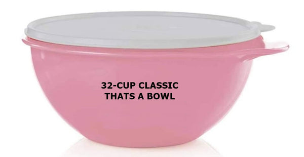 TUPPERWARE 32-C THATS A BOWL PINK PUNCH SUGAR / SNOW WHITE TABBED SEAL - Plastic Glass and Wax ~ PGW