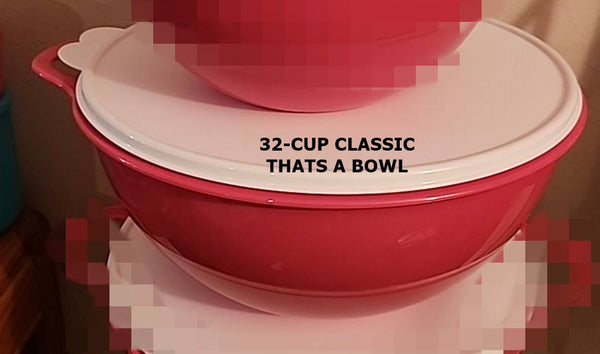 TUPPERWARE 32-C THATS A BOWL PINK PUNCH SUGAR / SNOW WHITE TABBED SEAL - Plastic Glass and Wax ~ PGW