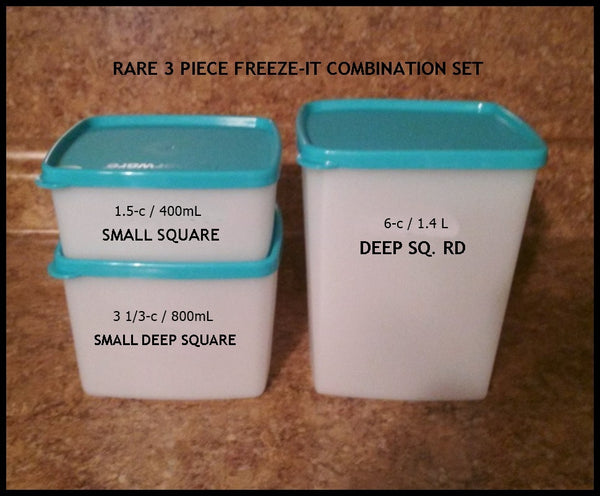 TUPPERWARE FREEZE-IT TWO (2) MEDIUM RECTANGLE FREEZER STORAGE CONTAINERS 2.5-c & 5-c Light Blues