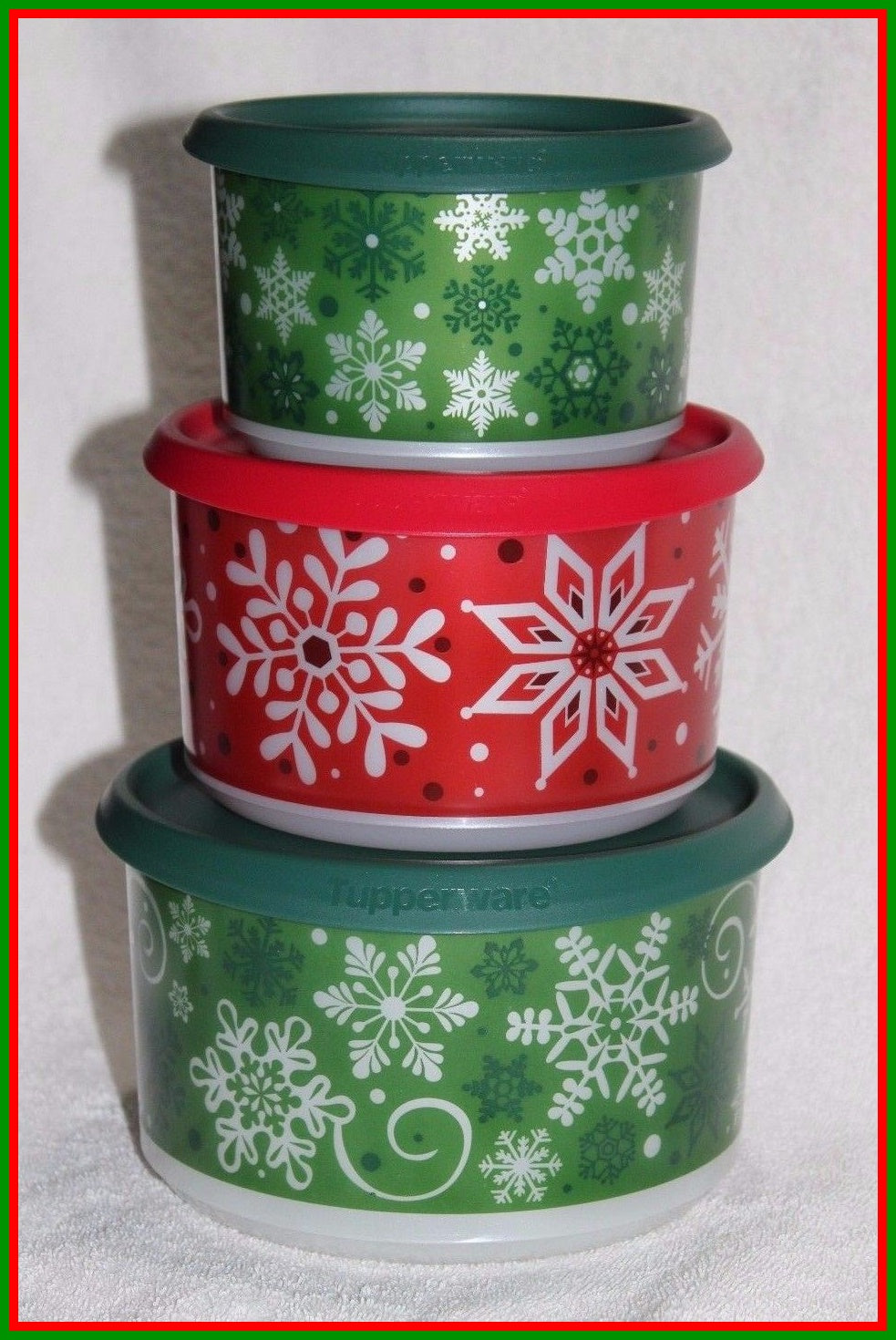 Tupperware TIS THE SEASON SNOWFLAKE COOKIE CANISTER 3-Pc 1-TOUCH TOPPE ...