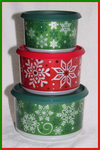 Tupperware TIS THE SEASON SNOWFLAKE 9.5-c COOKIE CANISTER 1-TOUCH NEW RED SEAL