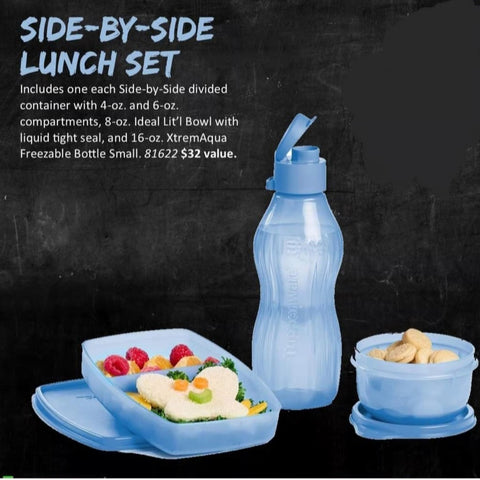 TUPPERWARE On-the Go Side-by-Side AquaFreeze Eco Bottle, Mini Bowl Div Dish Lunch Set