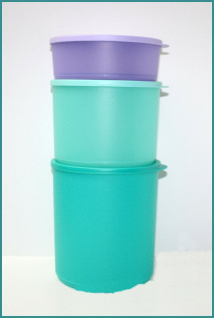 TUPPERWARE 3 Pc Classic COLORED REMINDER Canister Set ~ Papaya ~ Teal –  Plastic Glass and Wax ~ PGW