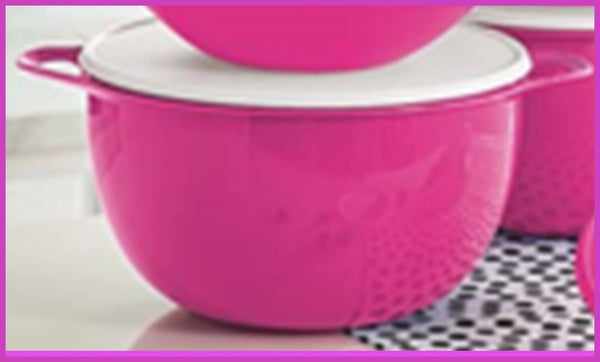 TUPPERWARE 42-C THATS A BOWL PINK BLUSH FROSTING BASE SUGAR WHITE TABBED SEAL - Plastic Glass and Wax ~ PGW