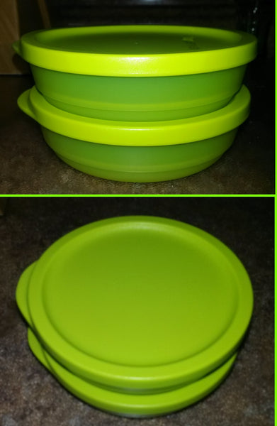 TUPPERWARE Set of 4 - 3/4-cup Basic Bright Shallow Snack Cups / Bowls Tabbed Seals Margarita Lime - Plastic Glass and Wax ~ PGW