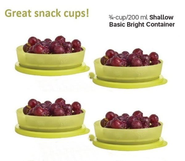 TUPPERWARE Set of 4 - 3/4-cup Basic Bright Shallow Snack Cups / Bowls Tabbed Seals Margarita Lime - Plastic Glass and Wax ~ PGW