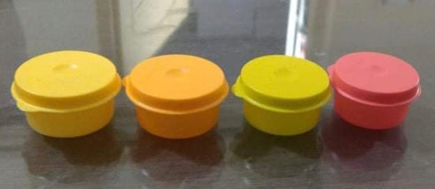 TUPPERWARE TUPPER MINI SMIDGET PILL KEEPER 1-OZ SMIDGETS MANGO ORANGE YELLOW & SALSA VERDE