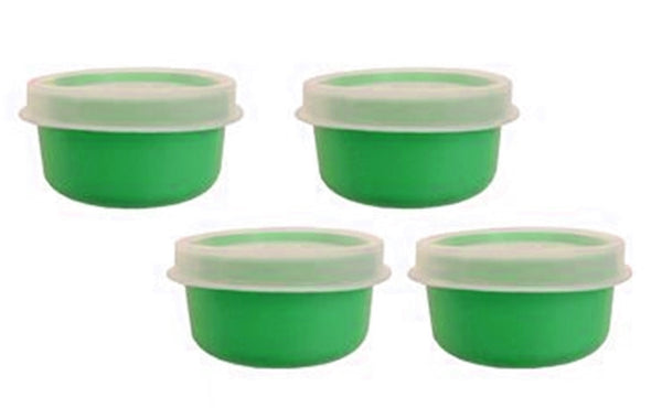 TUPPERWARE TUPPER MINI SMIDGET PILL KEEPER SET of FOUR 4 BLACK 1-OZ SMIDGETS w/ SEALS - Plastic Glass and Wax