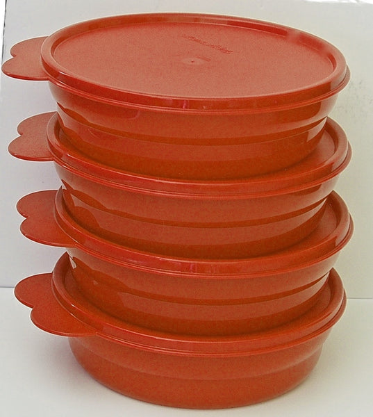 TUPPERWARE MICROWAVE 2 CUP IMPRESSIONS CEREAL BOWL SET/4 BOWLS COLORS NEW - Plastic Glass and Wax ~ PGW