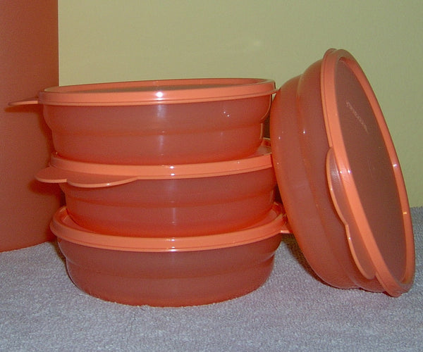 TUPPERWARE MICROWAVE 2 CUP IMPRESSIONS CEREAL BOWL SET/4 BOWLS COLORS NEW - Plastic Glass and Wax ~ PGW
