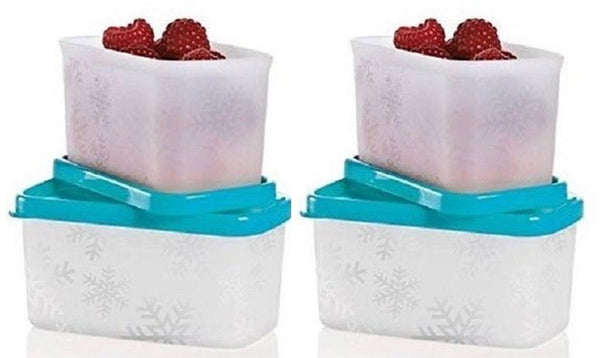 TUPPERWARE FREEZE-IT TWO (2) MEDIUM RECTANGLE FREEZER STORAGE CONTAINERS 2.5-c & 5-c Light Blues