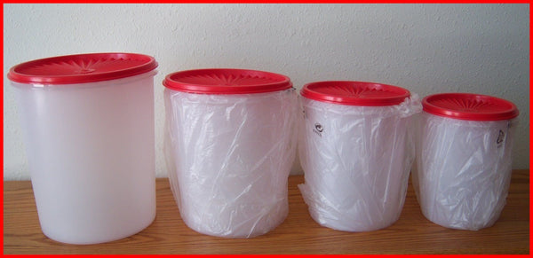 TUPPERWARE 4 Pc Classic Round REMINDER Canister Set White U PICK SEAL COLOR NEW