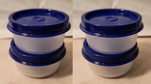 TUPPERWARE TUPPER MINI SMIDGET PILL KEEPER SET of FOUR 4 COLORED 1-OZ SMIDGETS w/ SEALS - Plastic Glass and Wax ~ PGW