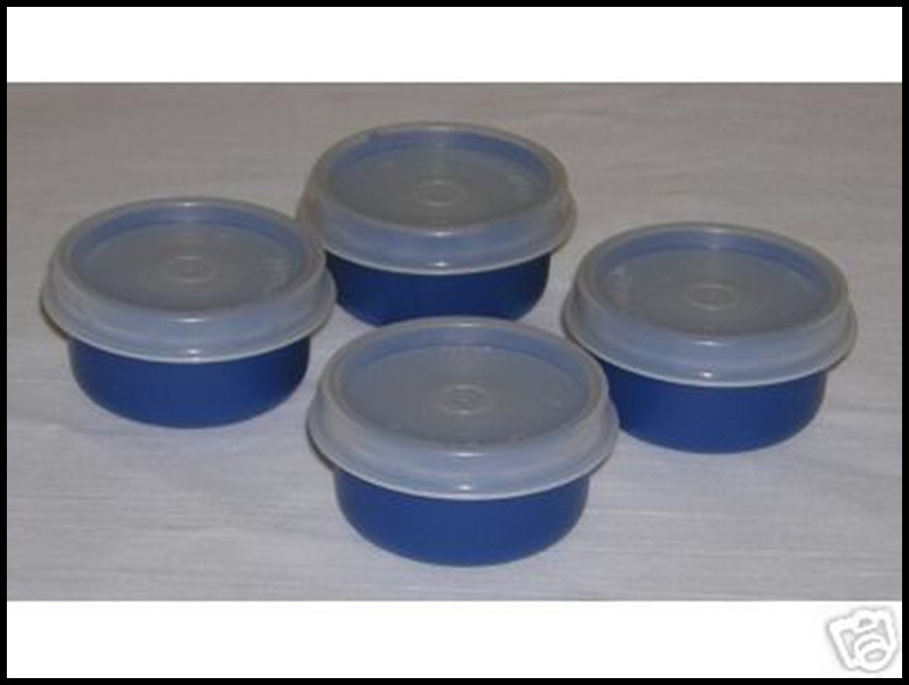 TUPPERWARE TUPPER MINI SMIDGET PILL KEEPER SET of 4 ROYAL BLUE 1-OZ SMIDGETS w/ SEALS