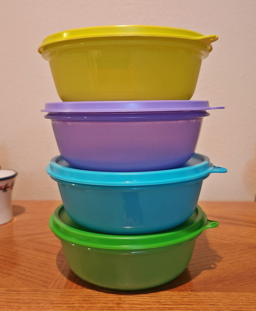 TUPPERWARE Set of 4 Colored Flat Bottom Modular Cereal Storage Bowls 2 –  Plastic Glass and Wax ~ PGW