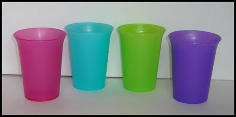 Tupperware 7-oz Bell Tumbler Set/4 RARE COLORS PINK LIME PURPLE AQUA NEW
