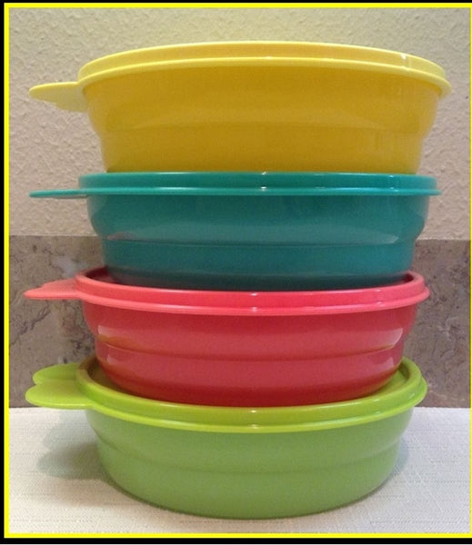 TUPPERWARE MICROWAVE 2 CUP IMPRESSIONS CEREAL BOWL SET/4 BOWLS RARE COLORS NEW