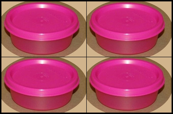 TUPPERWARE MINI SNACK CUPS BOWL SET OF 4 ~ 2 PURPLE & 2 PINK BOWLS w/ SEALS
