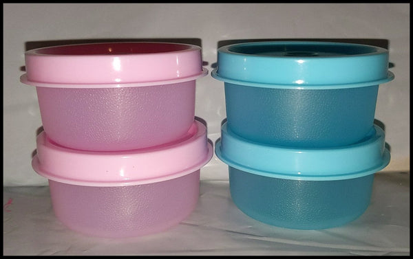 TUPPERWARE TUPPER MINI SMIDGET PILL KEEPER LT & ROYAL BLUE, LIME GREEN, & PAPAYA 1-OZ SMIDGETS w/ SEALS