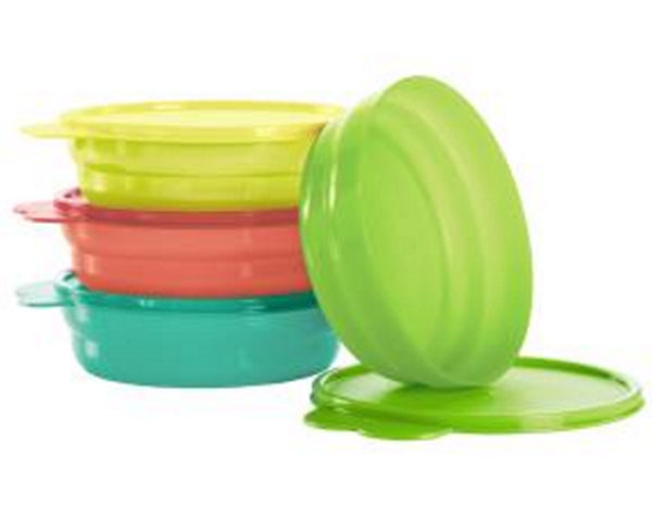 TUPPERWARE MICROWAVE 2 CUP IMPRESSIONS CEREAL BOWL SET/4 BOWLS RARE COLORS NEW