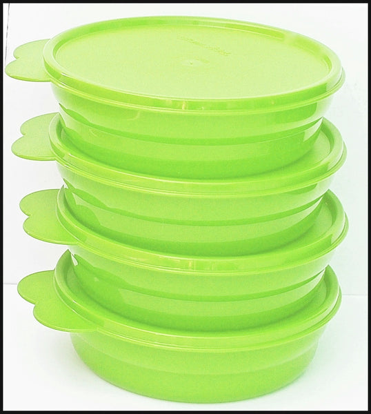 TUPPERWARE MICROWAVE 2 CUP IMPRESSIONS CEREAL BOWL SET/4 BOWLS COLORS NEW - Plastic Glass and Wax ~ PGW
